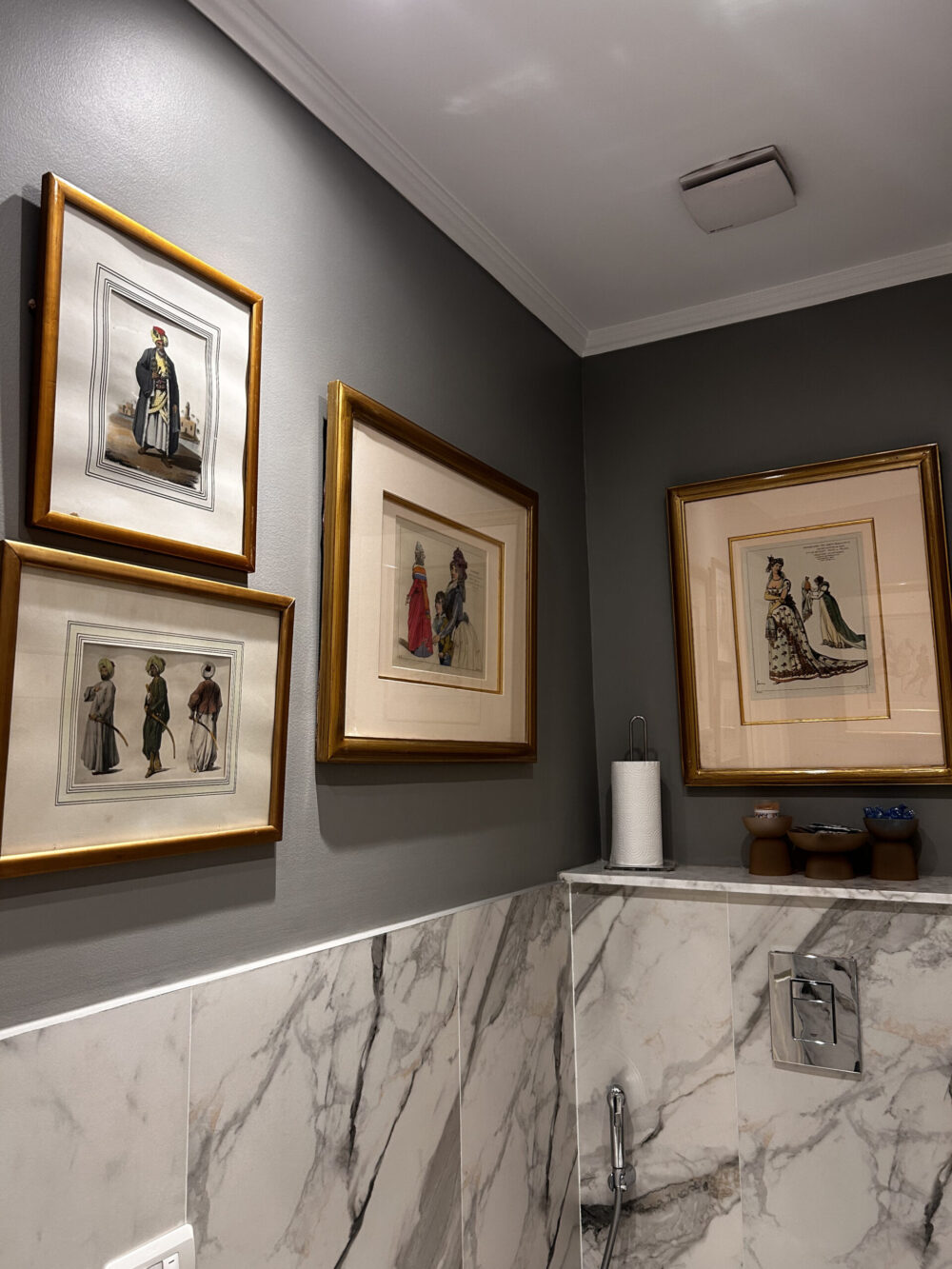 Gravures curated and displayed by Liwan Gallery at a client's bathroom.